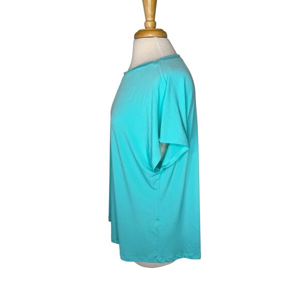 CHICOS Teal Jersey Knit Short Sleeve Blouse Size XL (3) Womens Boat Neck Travel - Picture 2 of 8
